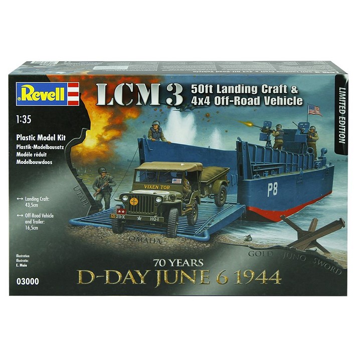 D-Day Set LCM3 50ft Landing Craft & Jeep with Trailer